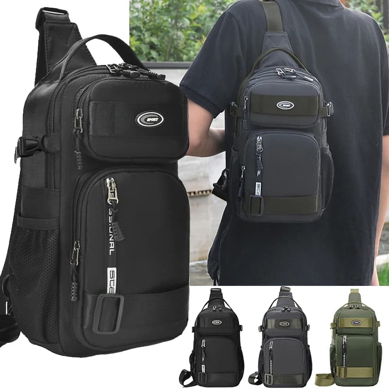 Functional Multi‑pocket Oxford Chest Bag Men Crossbody Sling Pack Anti‑tear For Cycling Hiking Daily Casual Outing