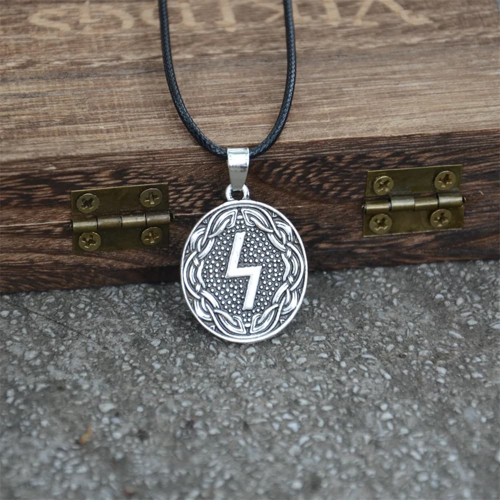 Talisman Necklace with Sowulo Norrene Rune Viking Crow Amulet
