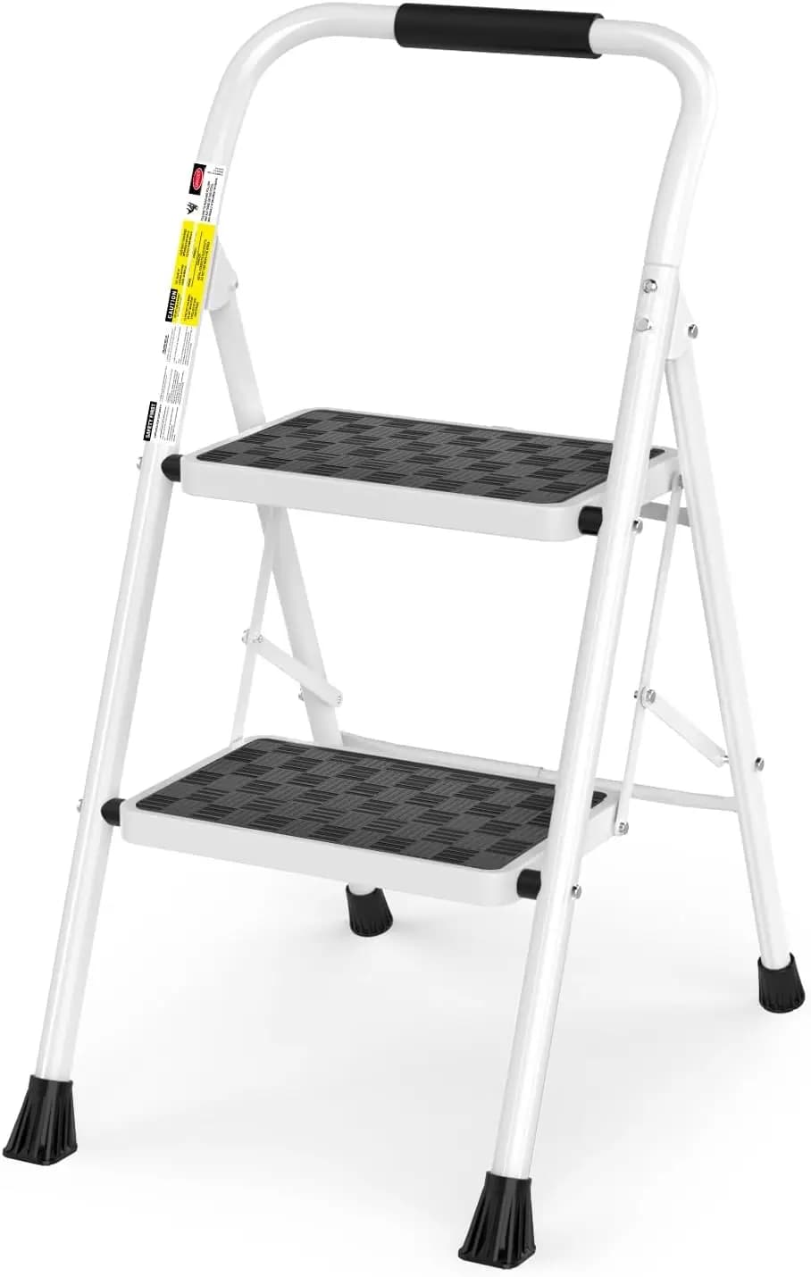 Sgabello a 2 Gradini per Adulti, Pieghevole con Impugnatura Imbottita e Pedale Largo Antiscivolo, Design Ergonomico