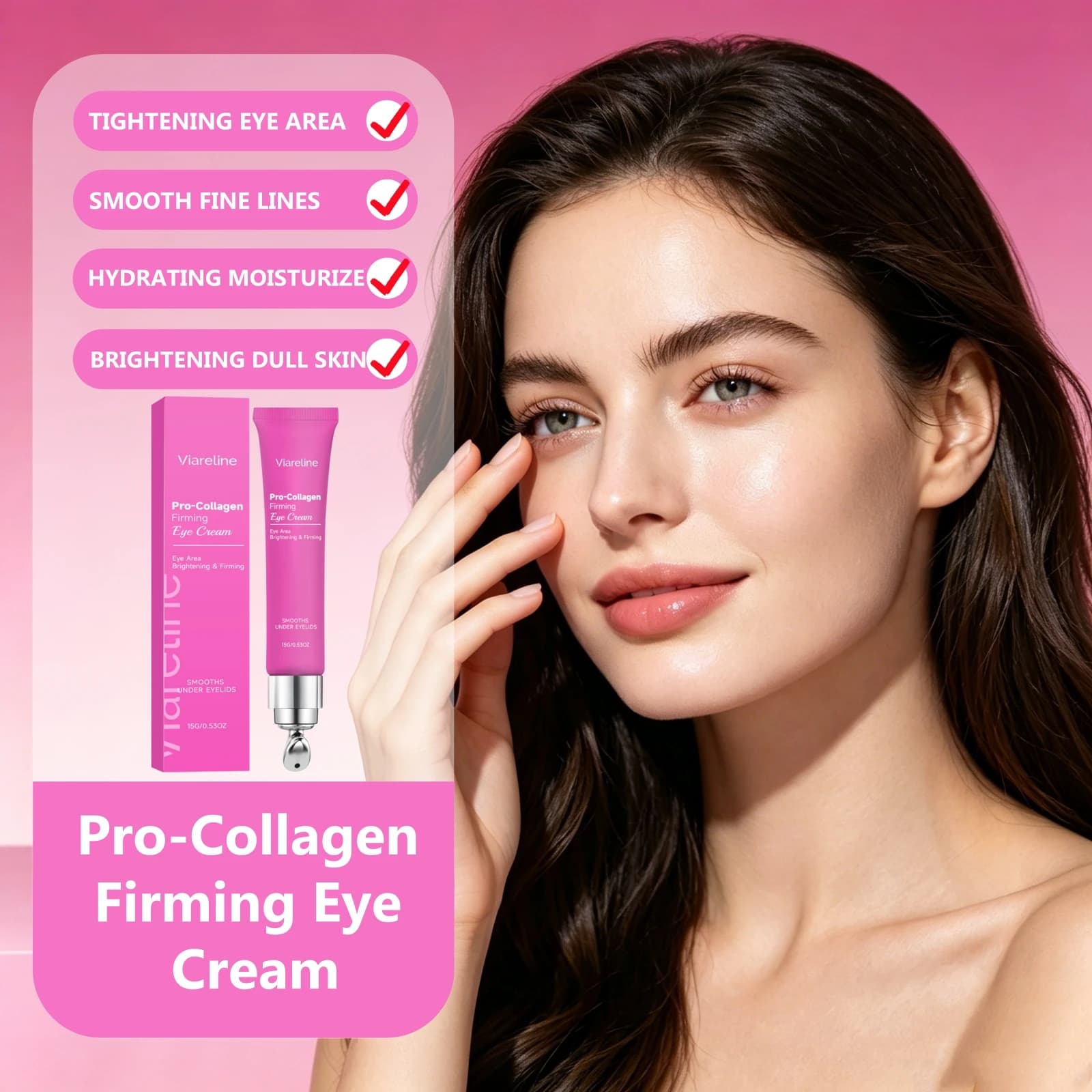 Hydrating Collagen Eye Cream With Massage Roller Nourish Firming Brighten Dark Circles Fade Fine Lines Anti-Aging Eye Treatment