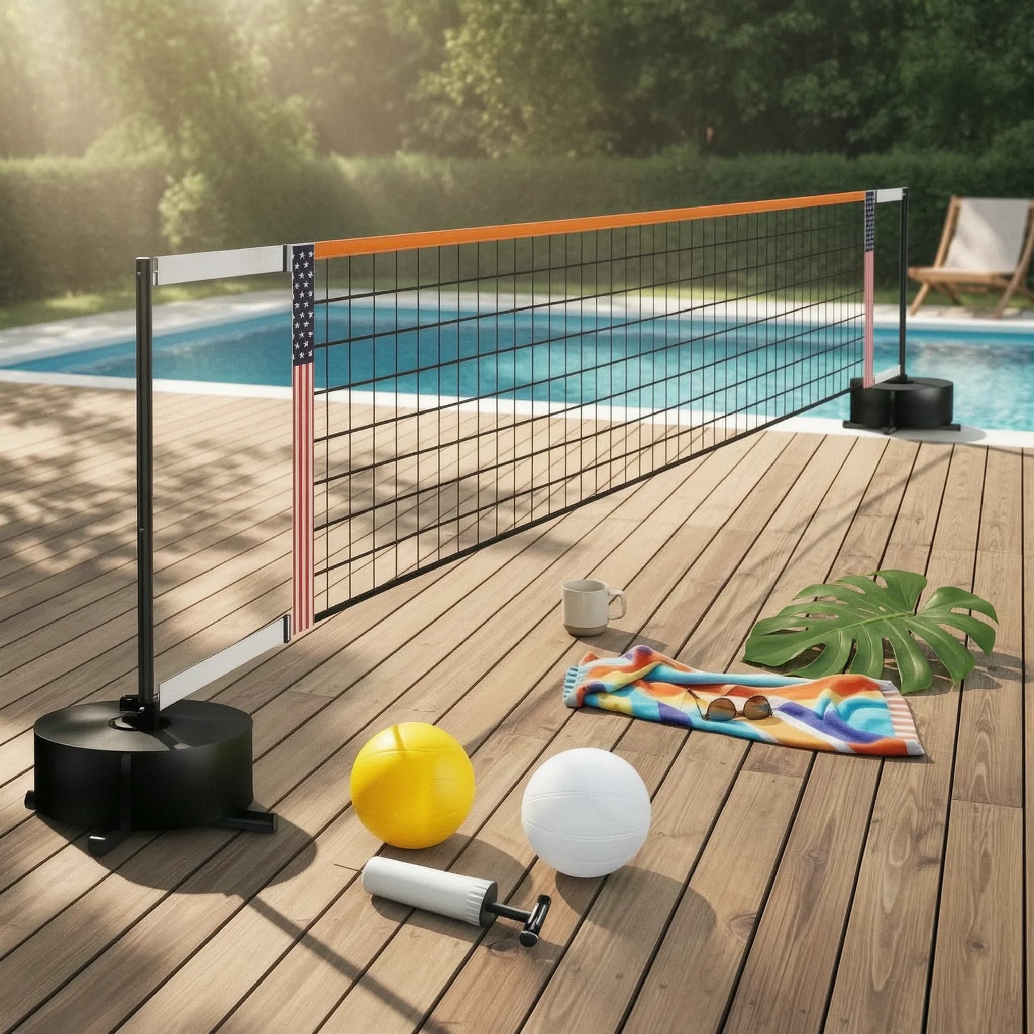 Pool Volleyball Net with Weighted Base Sturdy Pool Volleyball Net with Posts Stable Easy to Assemble for Families, Backyard