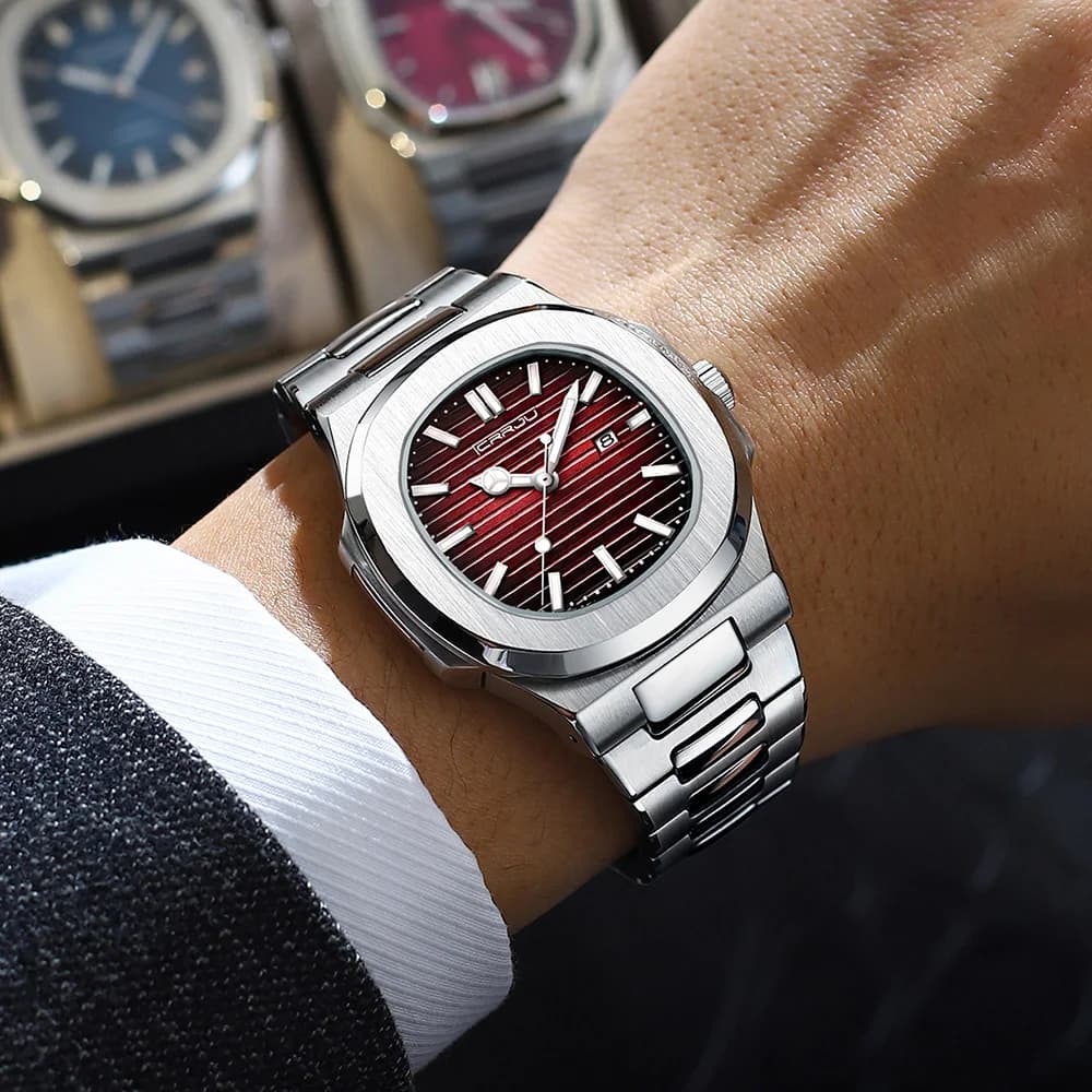 CRRJU Top Luxury Brand Men's Watch Sports Waterproof Luminous Date Wrist Watch Square Dial High Quality Quartz Watches