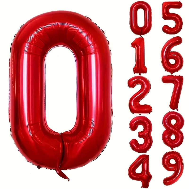 Foil balloons with 32 inch red numbers for birthday party decorations, photo background decoration sets for large families celebrations