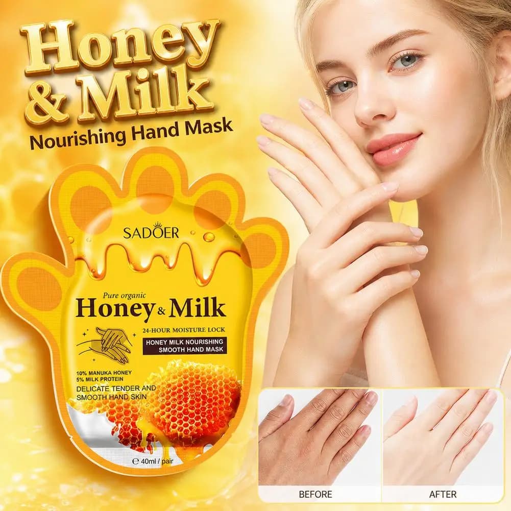 1 Pair Honey Milk Hand Mask Foot Mask Moisture Lock Hand Care Gloves Nourish Dry Hands Soften Cutin And Smooth Skin