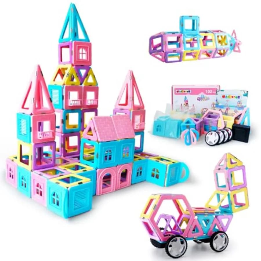 Pieces Magnetic Tiles Toys for 3 4 5 Year Old Girls Boys, Castle Magnet Toy Building Block for Toddlers, Magnetic Blocks Educat