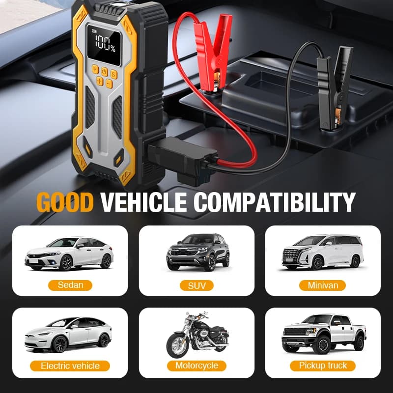 Avviatore d'Emergenza per Auto 30000mAh 7000A e Compressore d'Aria 150PSI, Power Bank Portatile con Schermo LCD per Auto a Benzina/Diesel