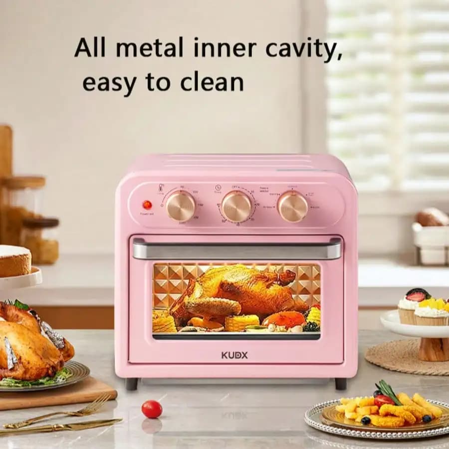 Friggitrice ad aria e forno a convezione da 15 litri, multifunzionale, cestello antiaderente in acciaio inossidabile, facile da pulire, rosa – Ideale per la cucina