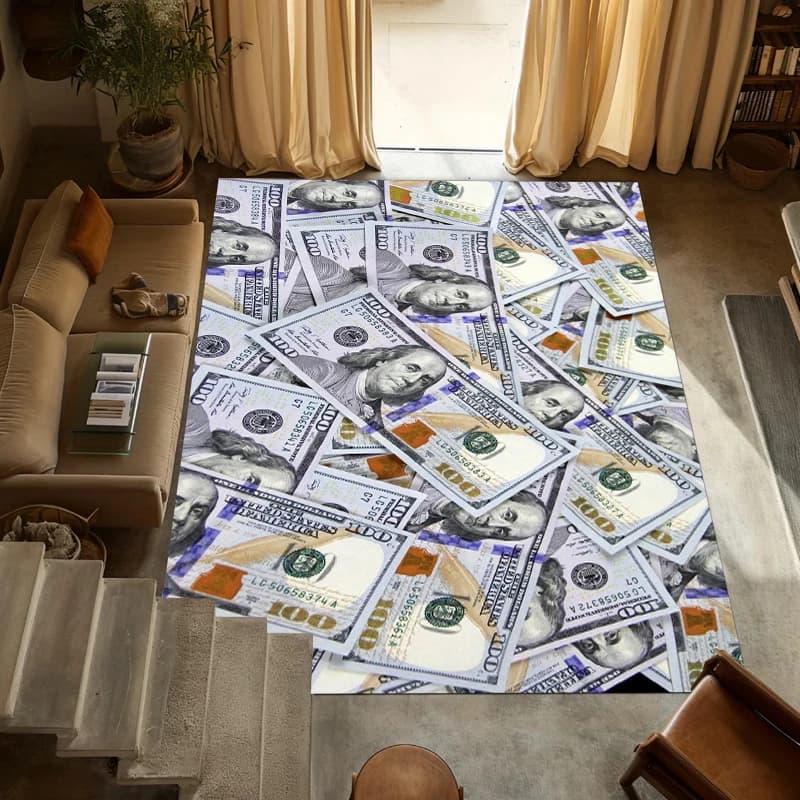 Tappeto da Cucina con Motivo Banconote, Decorazione per Casa, Corridoio, Lusso, Eleganza, Ricchezza, Oro, per Interni