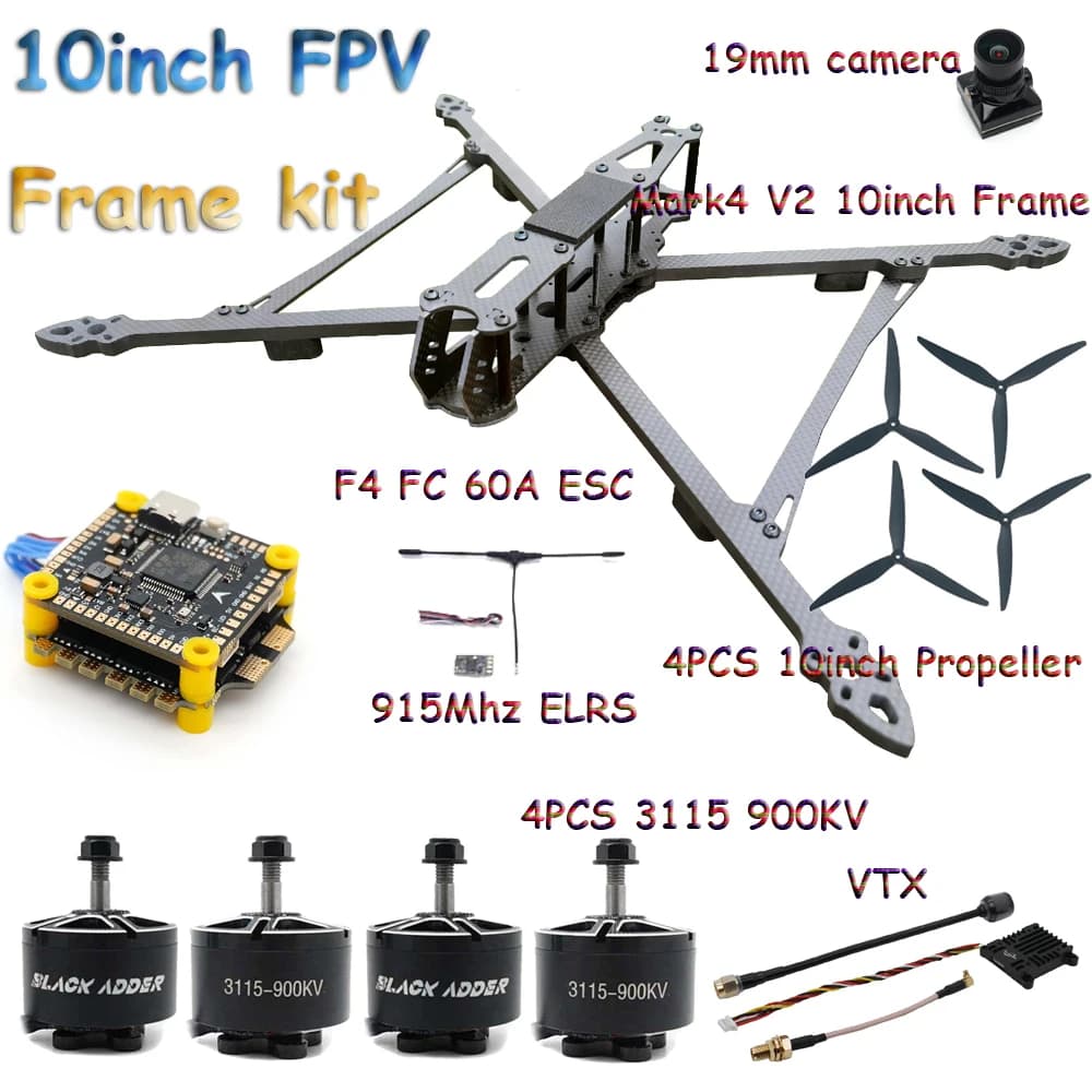 Mark4 V2 Set combinato telaio FPV da 10 pollici F405 V3S FC 60A 4 in 1 ESC 3115 900KV Elica motore ELRS per RC FPV Freestyle Racing Drone