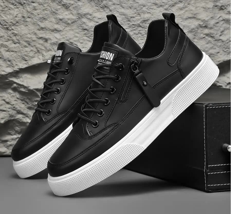 Men Shoes Leather Casual Sneakers Breathable Walking Slip on Platform Shoes Male Flats Rubber Sole Shoes