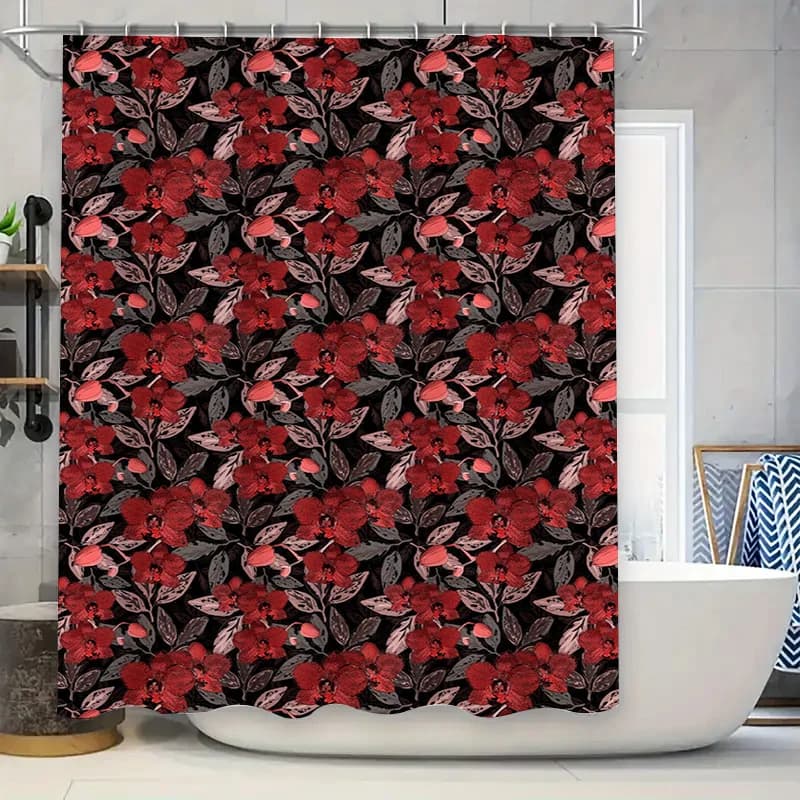 Tenda da doccia con stampa floreale rossa Decorazione da bagno impermeabile Decorazioni per la casa Tende per finestre Decorazione Rosso scuro Nero Rosa Bianco Grande Si