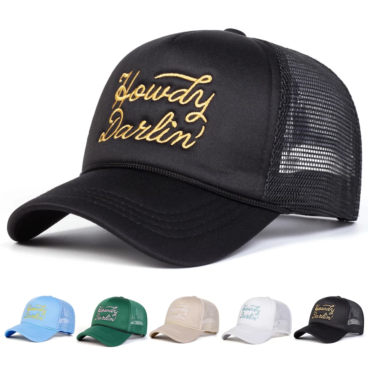 Unisex Letter Embroidered Mesh Hat Leisure Adjustable Baseball Cap Breathable Sun Protection Outdoor Hat
