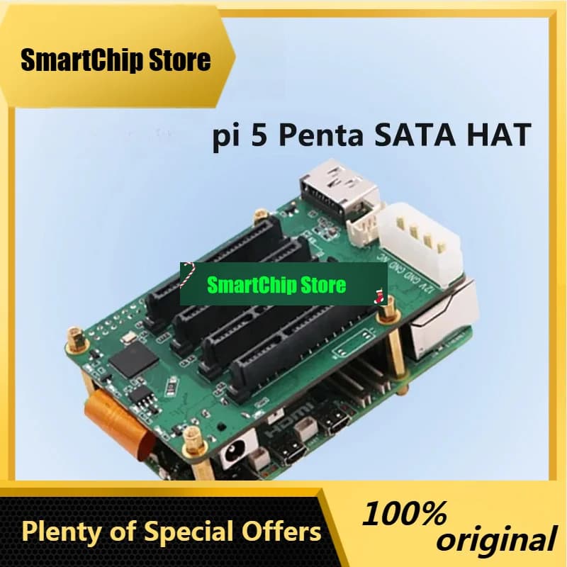 SmCpRaspberry Pi 5 NAS Expansion Penta SATA HAT Storage Solution Supports Up To 5x SATA Disks For SSD HDD RAID Server