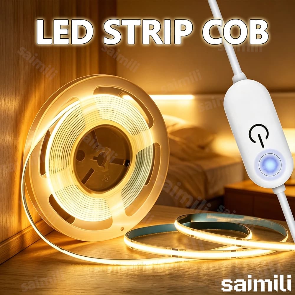 Striscia LED USB 5V 320LED/m COB con Sensore Touch Dimmerabile, Nastro Luminoso Fai-da-te per Retroilluminazione TV, Specchio, Illuminazione Notturna per Cucina e Stanza