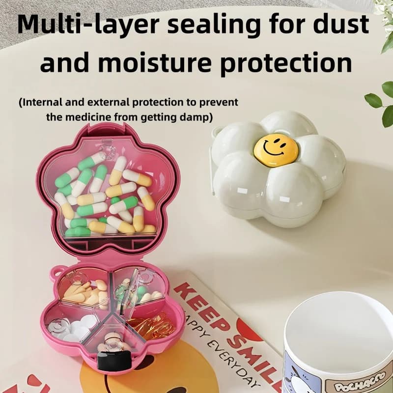 Portable Flower Pill Case - Cute Aesthetic Pill Organizer with 5 Grids, Travel-Friendly Pill Box for On-the-Go Meds & Vitamins