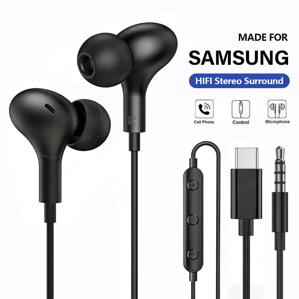 USB C earphones for Samsung Galaxy S24 S25 S26 Ultra A17 A54, Connected Magnetic Headphones with Noise Cancellation and Microphone