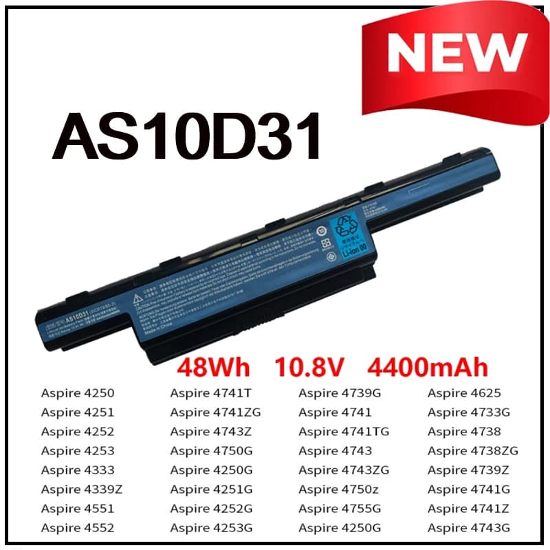 Batteria per Laptop AS10D31 per Acer Aspire 5741 4750G 4752G 5560G 5742G 4741G 4755G 4741 5750G AS10D31 AS10D41 AS10D51 4743G 4738G