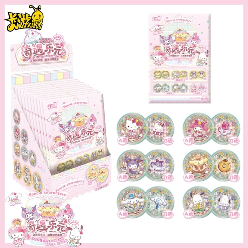 KAYOU Sanrio Badge a Doppia Faccia a Forma di Caramella, Edizione Star Colorful Tea Break, Blind Box, Spilla Magnetica Anime, Collezione Regalo Giocattoli