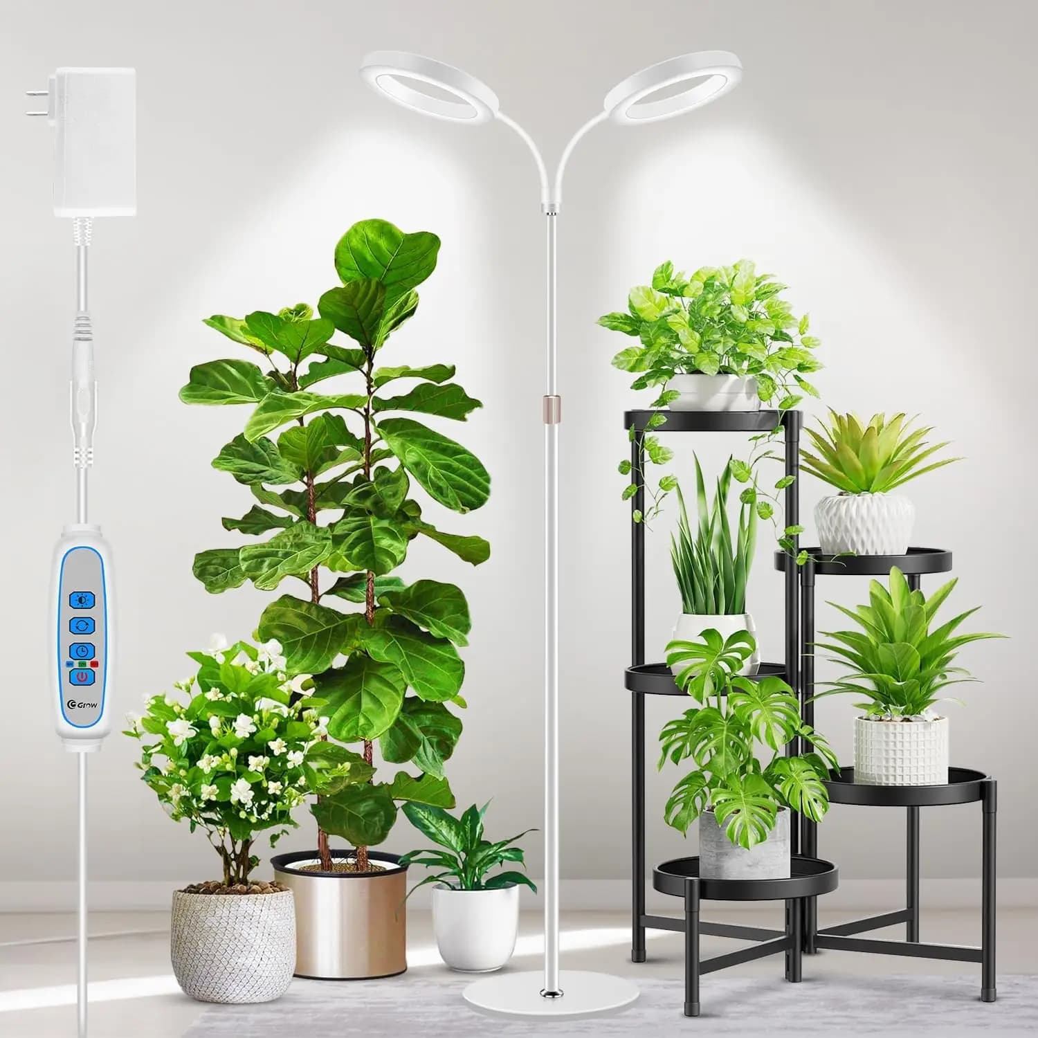 Lampada da coltivazione a LED a spettro completo a doppia testa regolabile con timer per piante da interno alte