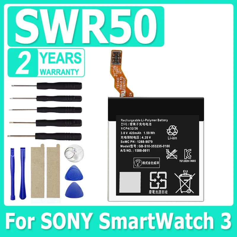 SWR50 Batteria nuovissima per SONY SmartWatch 3 SW3 SWR50 3SAS 420mAh Orologio Bateria GB-S10-353235-0100 + Strumenti