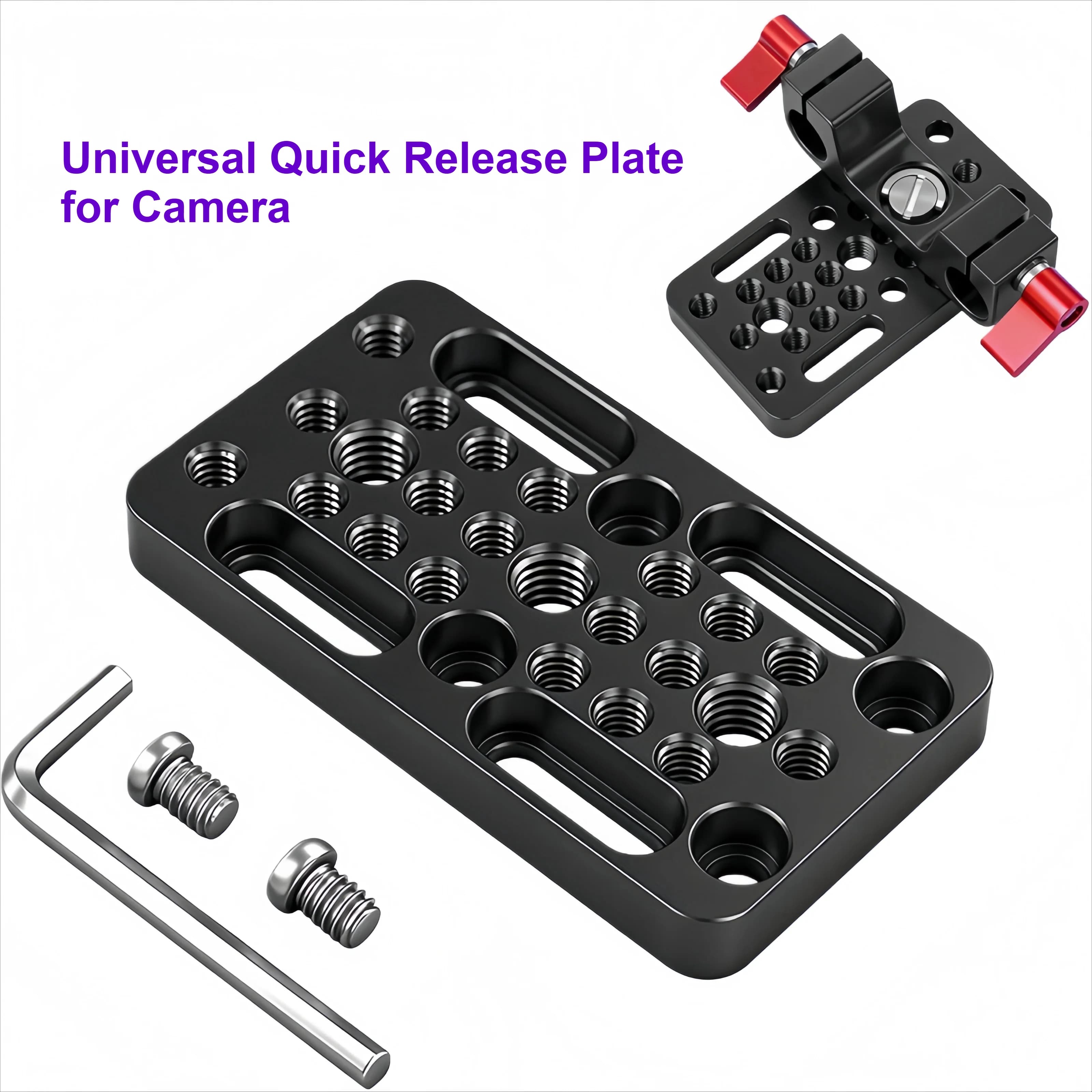 Piastra a Sgancio Rapido Universale per Treppiede Fotografico e Gimbal, Supporto in Lega di Alluminio con Filettature da 1/4" e 3/8" per DSLR