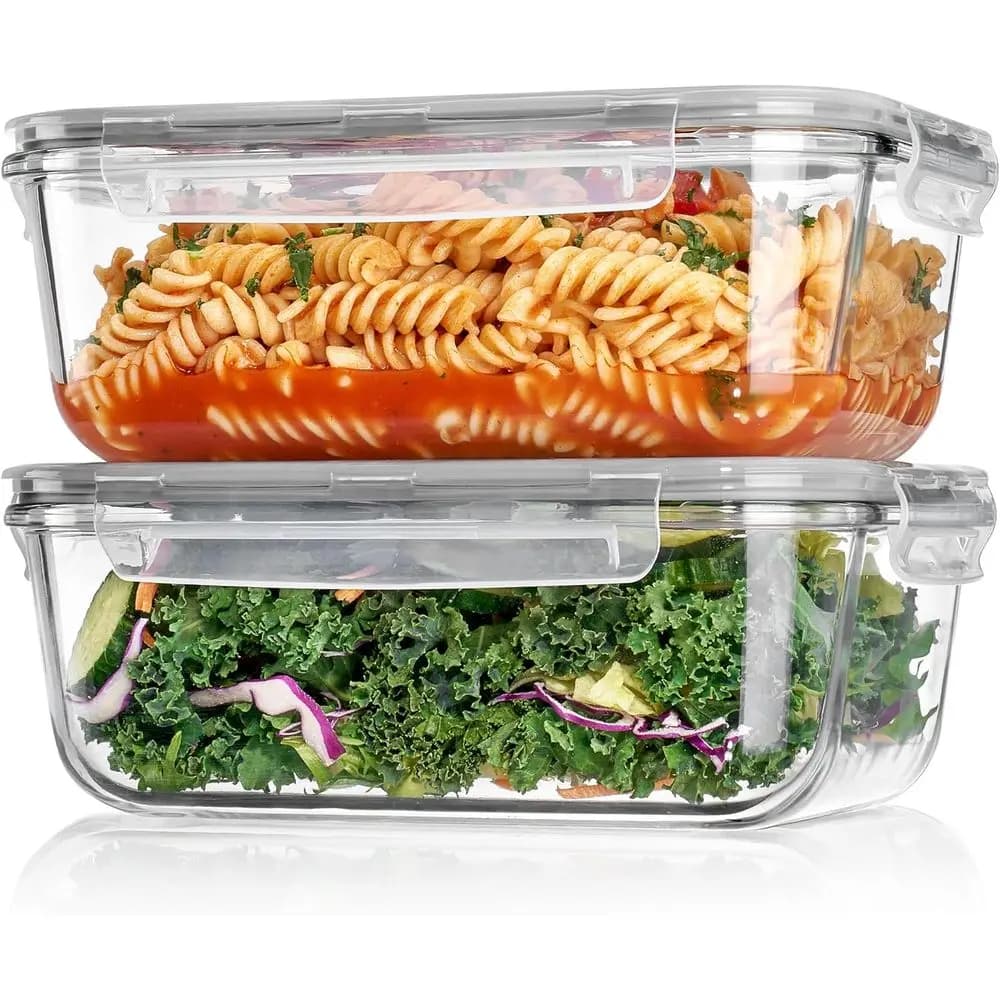 1860ml/63oz Large Glass Storage Containers with Lids, Meal Prep Food Container Set with Snap Airtight Lid, Microwave, Oven, Leak