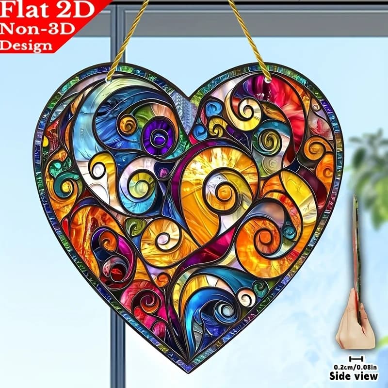 Sun Catcher Abstract Color Spiral Heart, 2D Flat Acrylic Window Dreamcatcher,Patio Home Outdoor Seasonal Holiday Birthday Gift