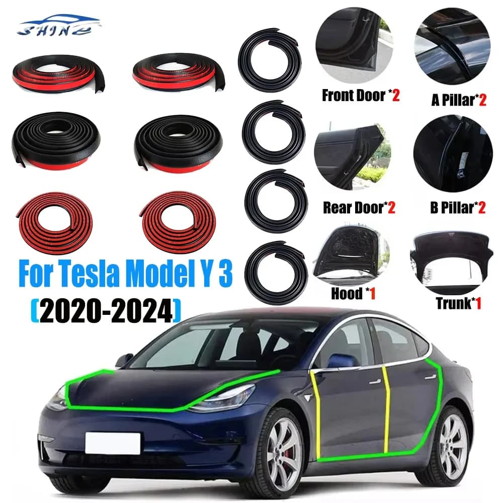 Per Tesla Modello 3 Y 2024 Kit striscia di tenuta porta Insonorizzata EPDM Guarnizione in gomma Auto Tronco Cappa Tetto apribile AB Pilastro Set di tenuta