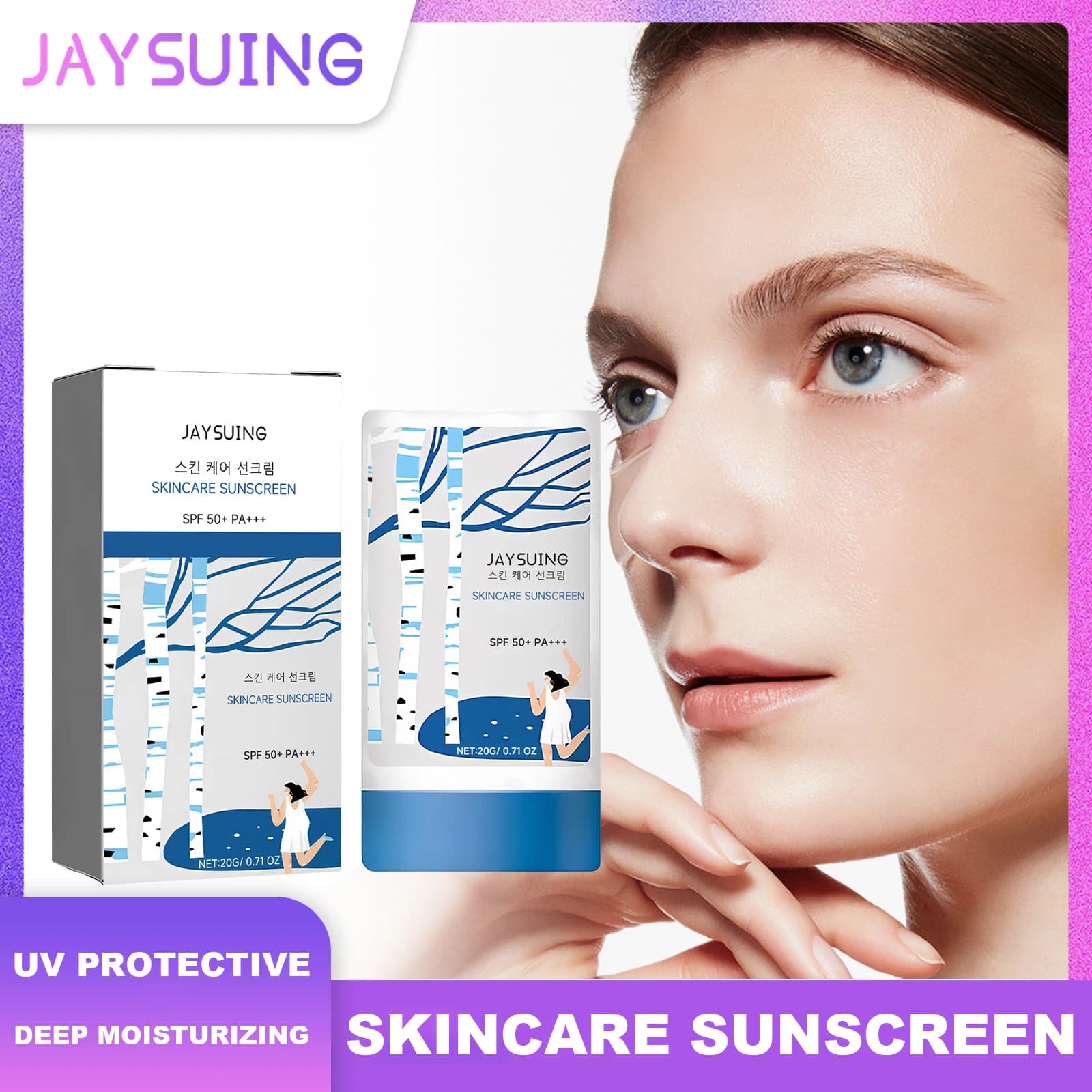 Jaysuing Crema solare per la cura della pelle SPF 50+ Protezione UV Idratazione profonda Anti ossidante Non grassa Protezione solare impermeabile Stick Bellezza