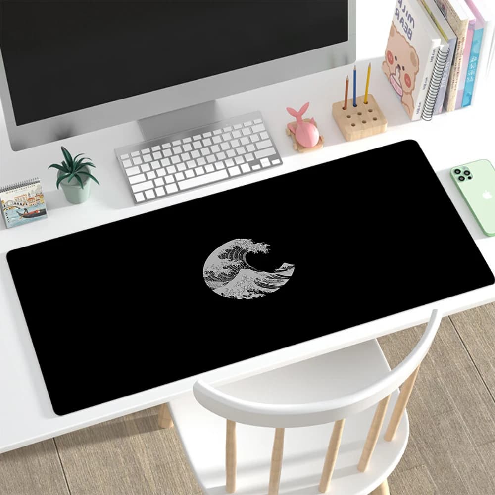 Great Off Wave Mouse Pad Gamer Large in bianco e nero arte giapponese Mousepad XXL tappetino per Mouse tappetino da gioco tappetini per tastiera in gomma 50x100