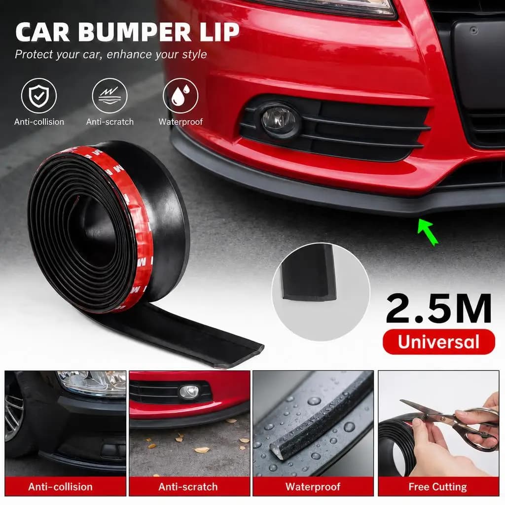 Universal Car Bumper Lip Protector Rubber Strip Anti Scratch Anti Collision Side Skirt Protector Trim 2.5M Black Auto Exterior