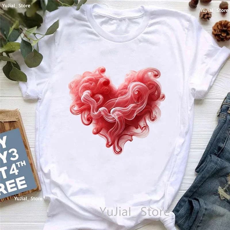 Fumo cuore amore stampato T Shirt ragazze estate moda manica corta Tshirt donna vestiti estetici T-Shirt femminile