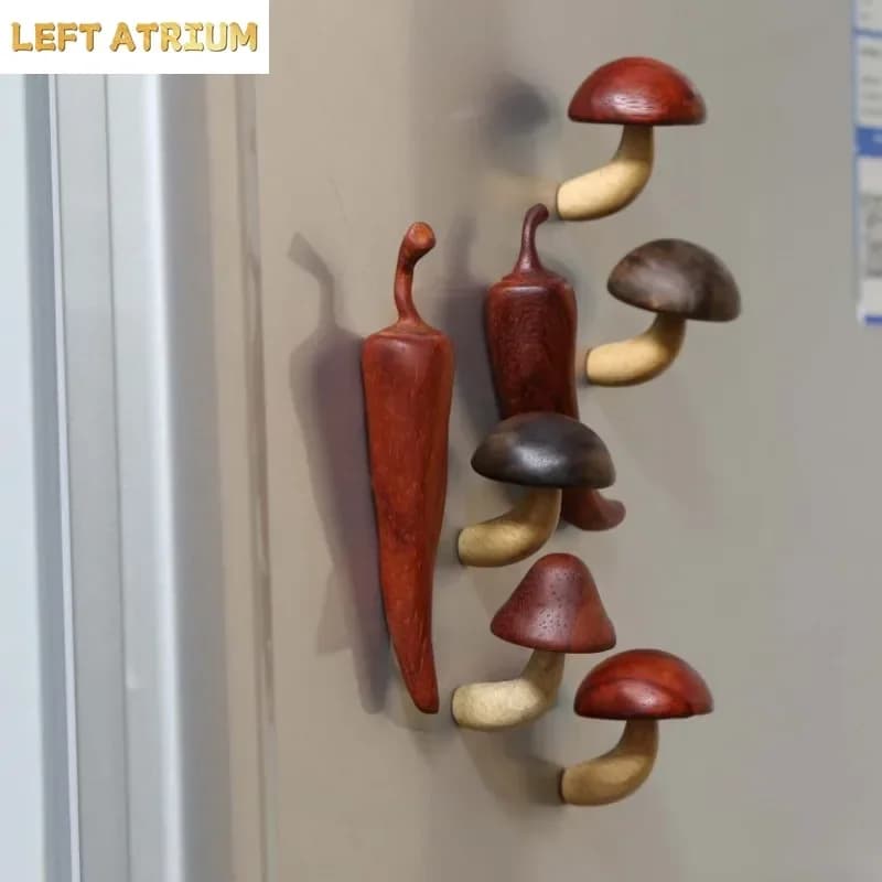 Walnut wood mushroom refrigerator sticker Handmade magnetic tile Hanging decorations Fridge Magnets refrigerator magnets crafts