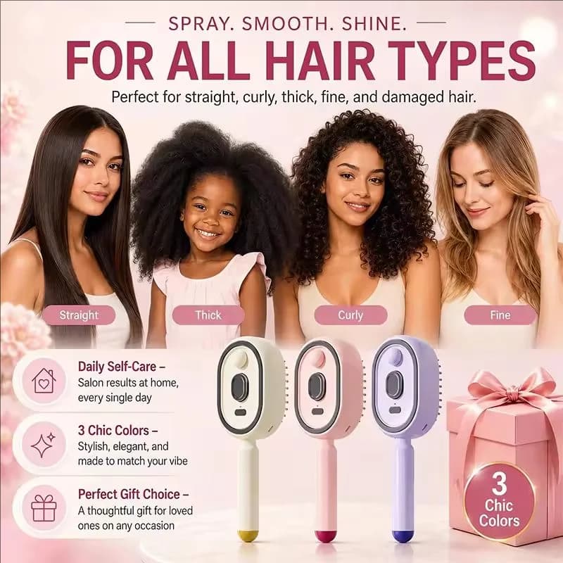 New Electric Spray Massage Comb,Anti Tangle Anti Static Self Cleaning, Rechargeable Electric Steam Brush for Hair Reduce Frizz