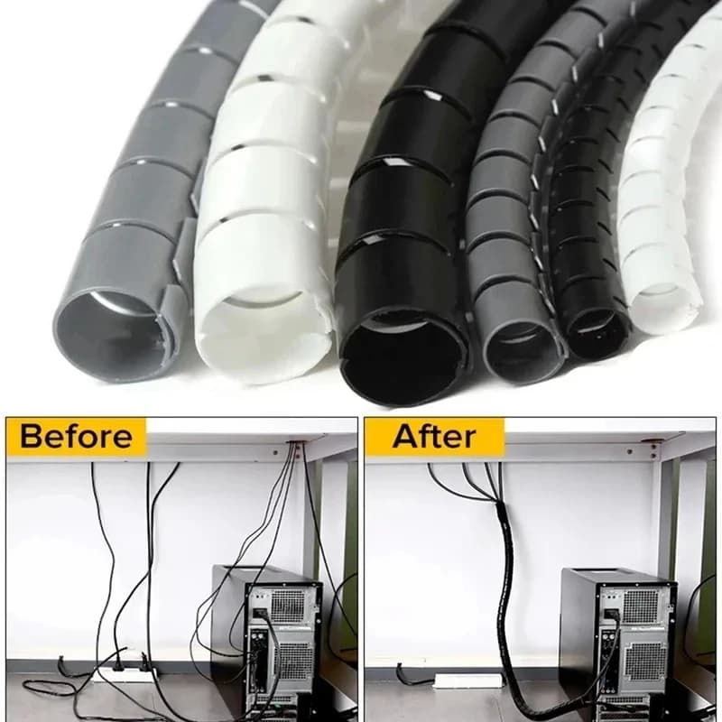 1/3pcs 2M Flexible Spiral Cable Wire Protector Cable Organizer Computer Cord Protective Tube Clip Organizer Management Tools
