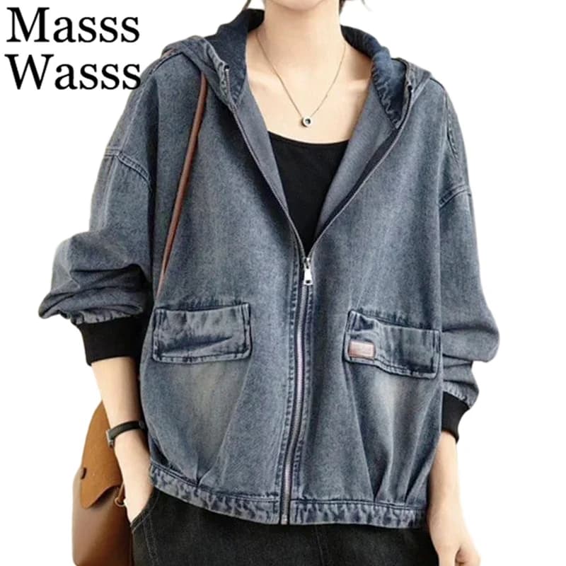 Masss Wasss Punk Primavera Vintage con cappuccio Giacche di jeans da donna Moda per il tempo libero Capispalla classico Allentato Harajuku Abiti streetwear