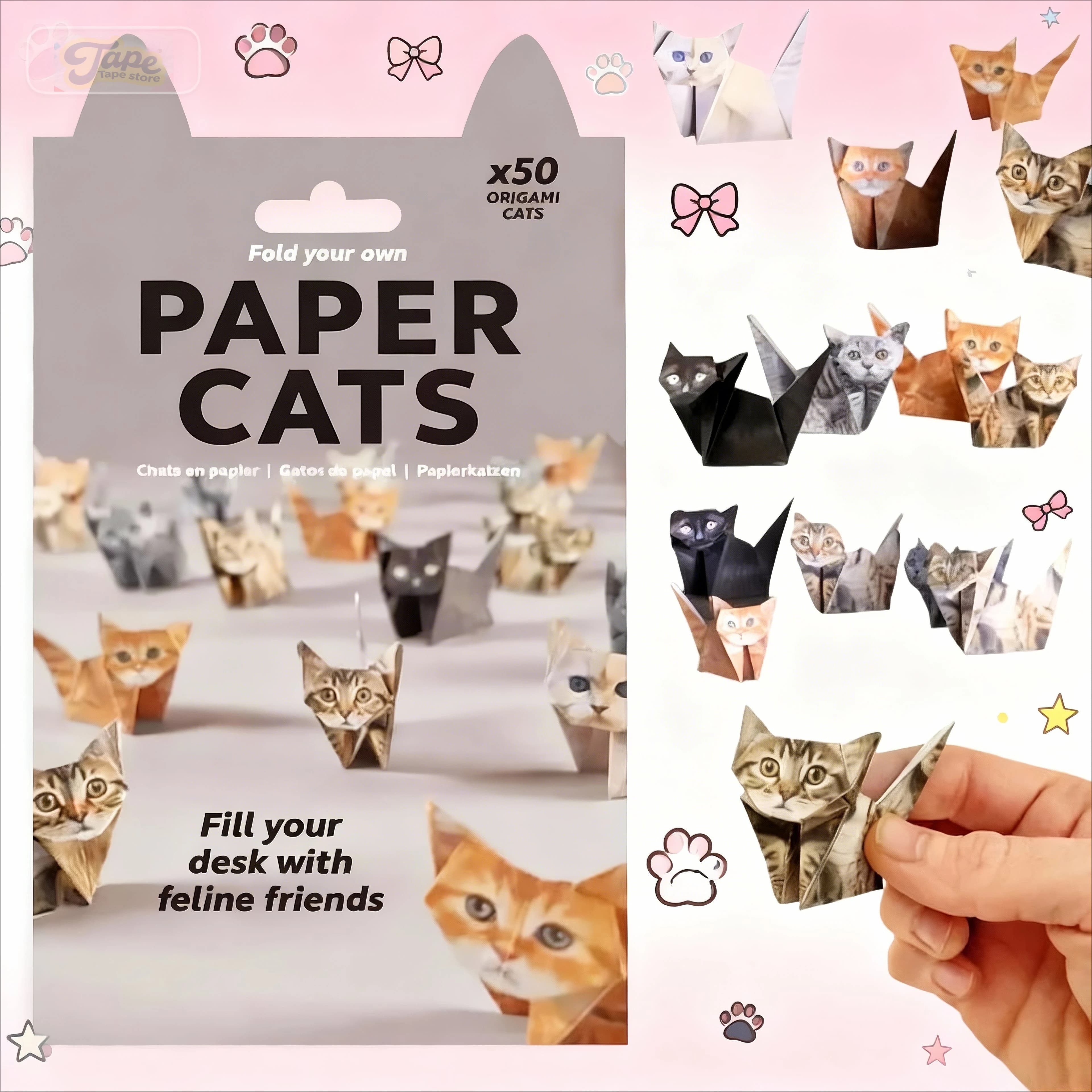 50pcs DIY Paper Cats DIY Origami Paper to Fold Cute Cat Figures,Fun Craft Activity,Gift for Cat Lovers Animal Folding Set