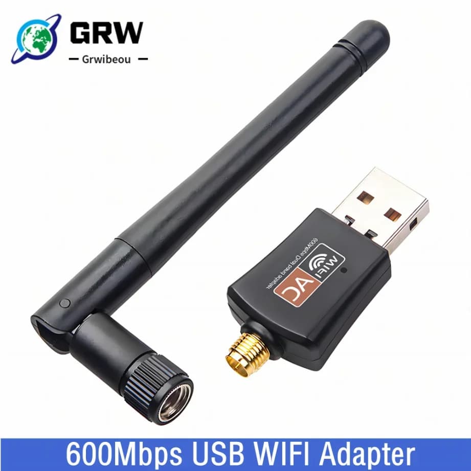Grwibeou Adattatore WIFI USB Dual Band 600Mbps 2.4GHz 5GHz WiFi con antenna PC Mini ricevitore scheda di rete per computer per PC portatile