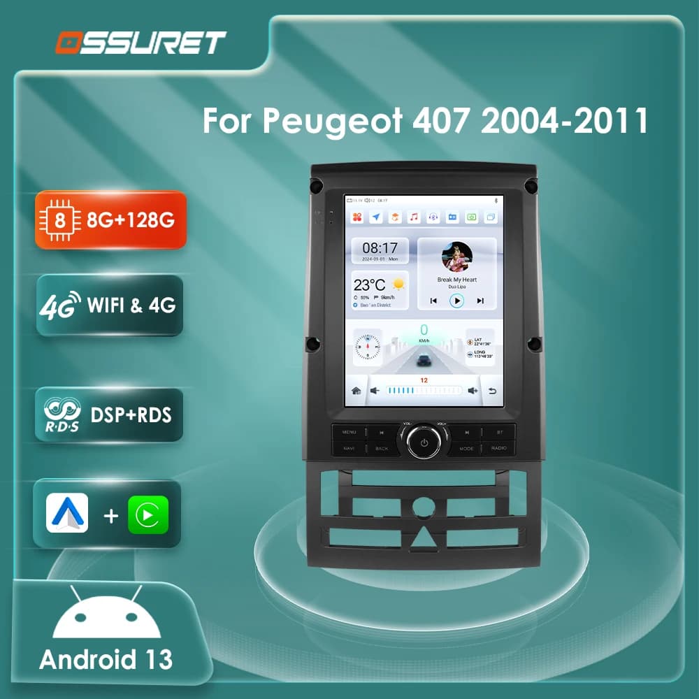 9.7 "Android 13 Autoradio per Peugeot 407 cc SW 407CC 2004-2011 Lettore multimediale 4G 8Core autoradio GPS Stereo Carplay unità principale