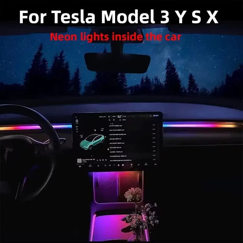 Per Tesla Nuovo Modello Y 3 Highland 116CM RGB Kit Luce Ambientale Cruscotto Console Centrale Centro Stack APP Strisce LED Illuminazione Al Neon