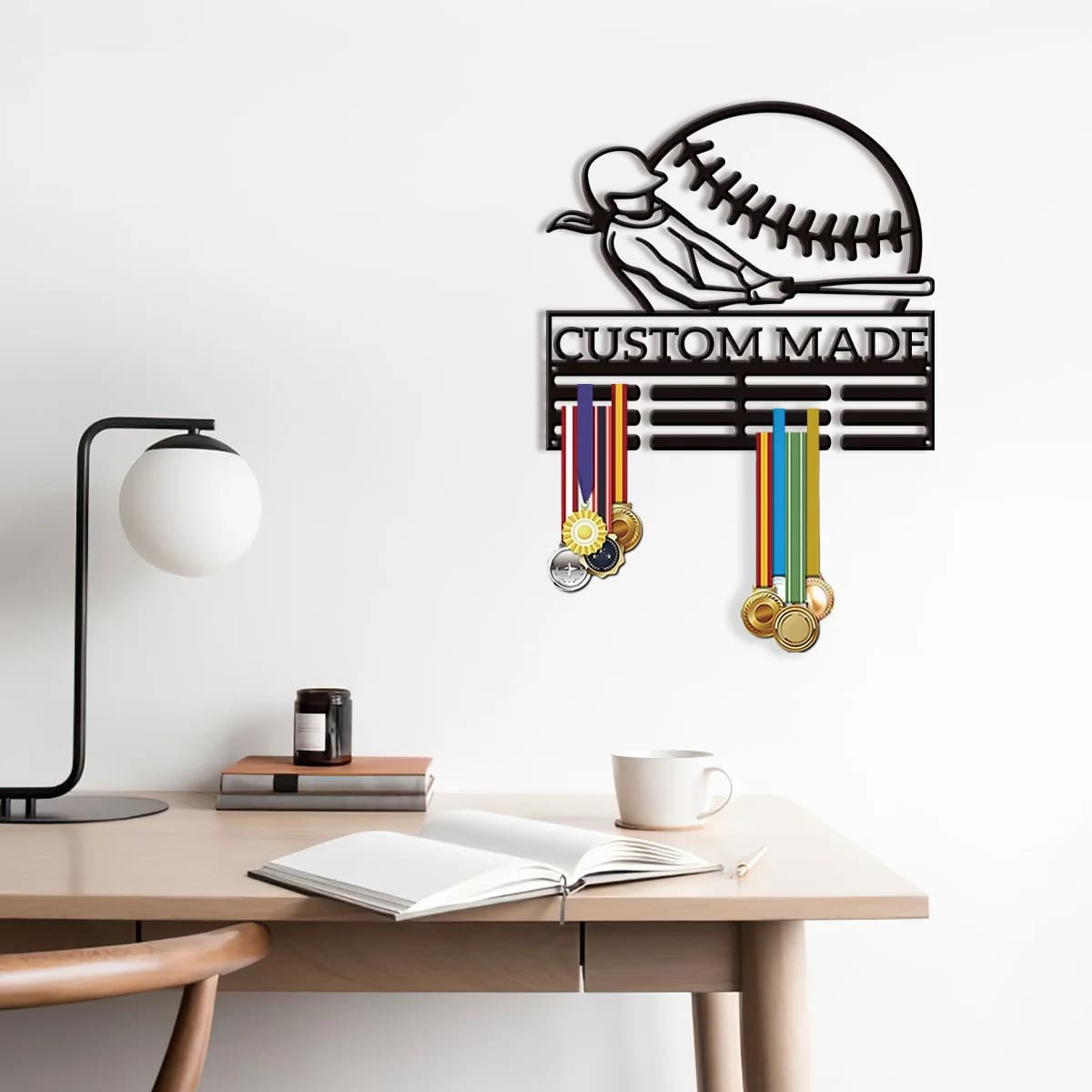 1pc Beauty Baseball Custom Medal Holder Wall Metal Art Iron Wall Art Decor Lettering Vinyl Record Design Waterproof PVC Music