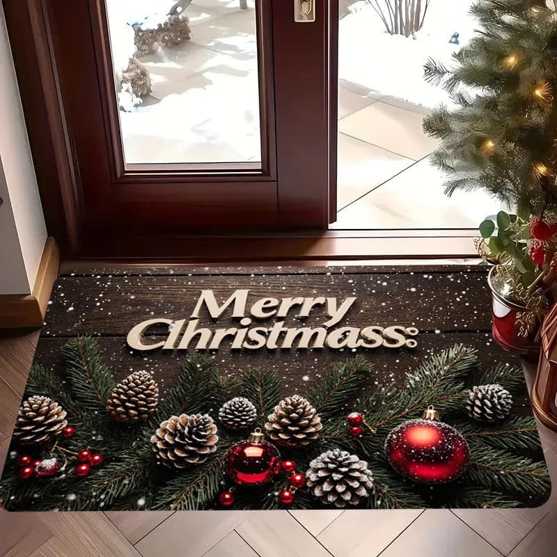 1pc Pine Cone And Branch Pattern Printed Doormat, Soft And Comfortable Flannel Mat, Suitable for Indoor/Outdoor Entryways, Perfect for Doorways, Living Rooms