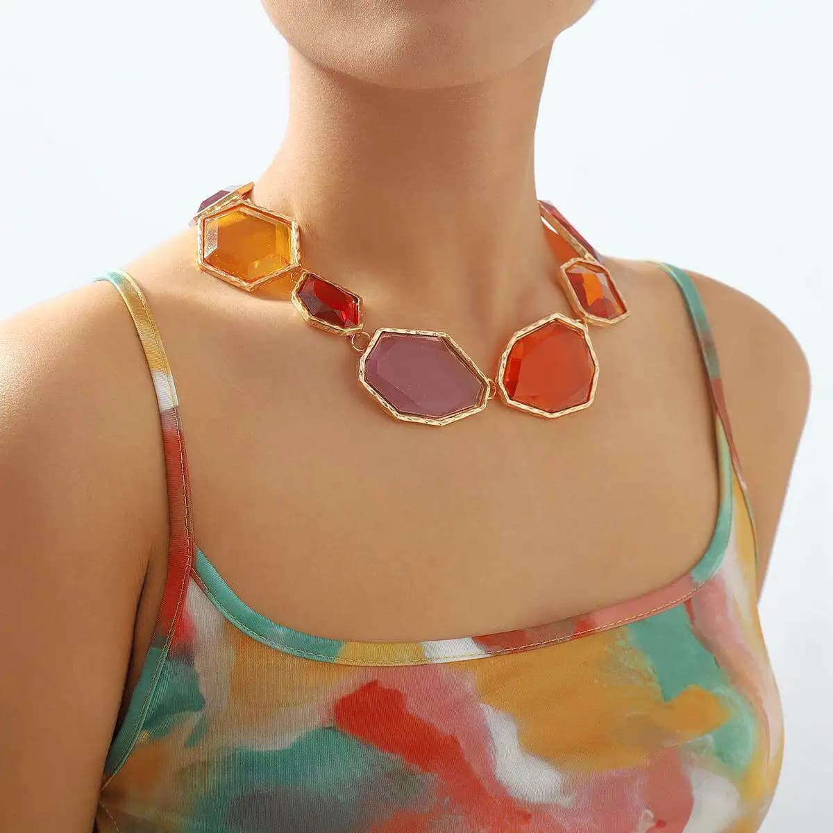 Set of Earrings and Geometric Necklace in Resin, Exaggerated Style and Trendy, Custom Transfrontal Jewelry Accessories