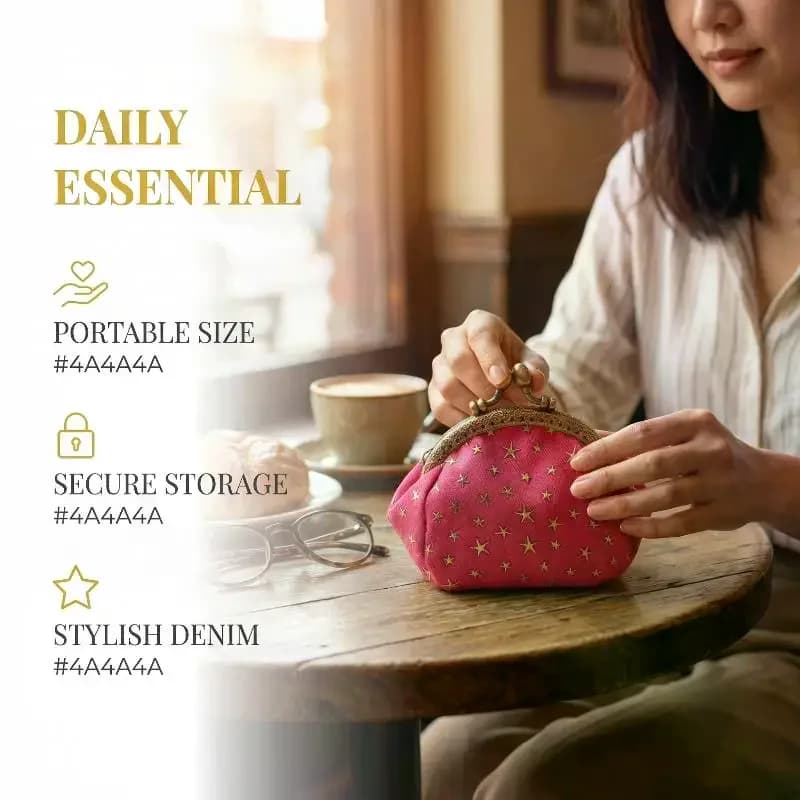 Women Small Wallet Denim Five Star Coin Purse Buckle Closure Card Pocket for Vacation and Daily Use