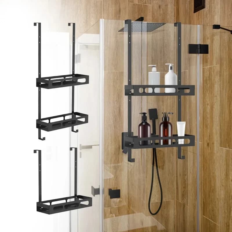 Portaoggetti per doccia in acciaio al carbonio, mensole da bagno sospese, organizer per shampoo senza chiodi, portaoggetti per mensola, portaoggetti per cestino da bagno