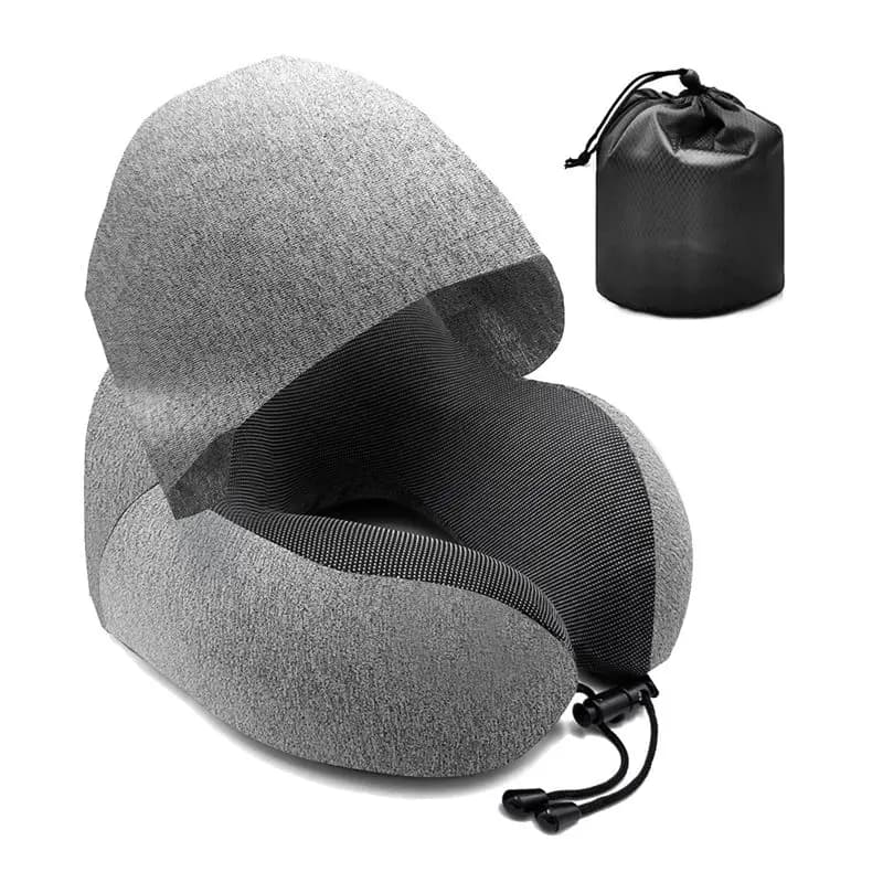 A88E-1 Cuscino da Viaggio a Forma di U con Cappuccio, Poggiatesta per Ufficio e Aereo, Grigio