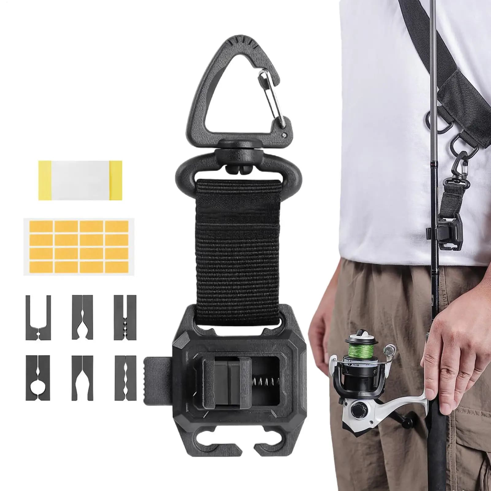 Clip per canne da pesca leggere con cinghie regolabili, supporto portatile indossabile per canne da pesca a mosca, per pesca sul ghiaccio e in acqua salata