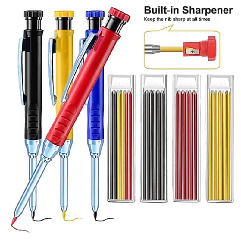 Mechanical Pencil Built-in Sharpener Deep Hole Marking Solid Carpenter Pencil Metal Long Head Woodworking Deep-hole Marker