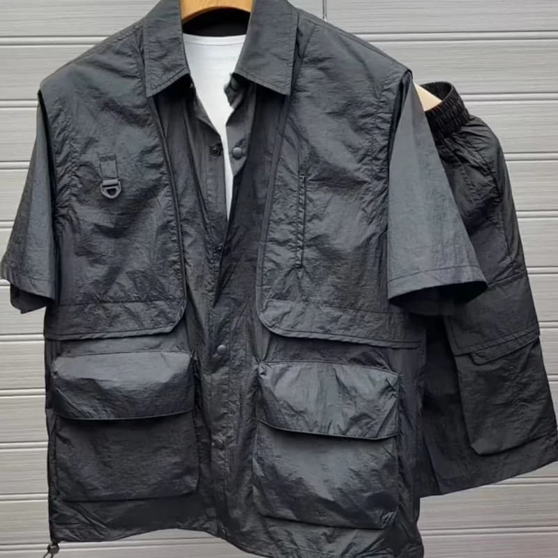 Nuovo Set Estivo da Uomo 2 Pezzi 2026, Camicia a Maniche Corte e Pantaloncini Multi-tasca Sottili ad Asciugatura Rapida, Lusso Cargo Casual Sportivo Street
