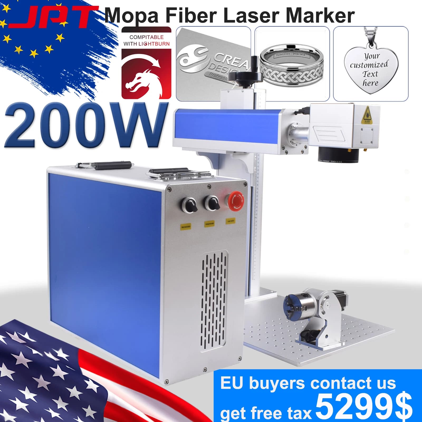 200 W JPT MOPA JPT 200 W MOPA Laser Marking Machine M7 for engraving on silver gold metal 110 * 110 MM